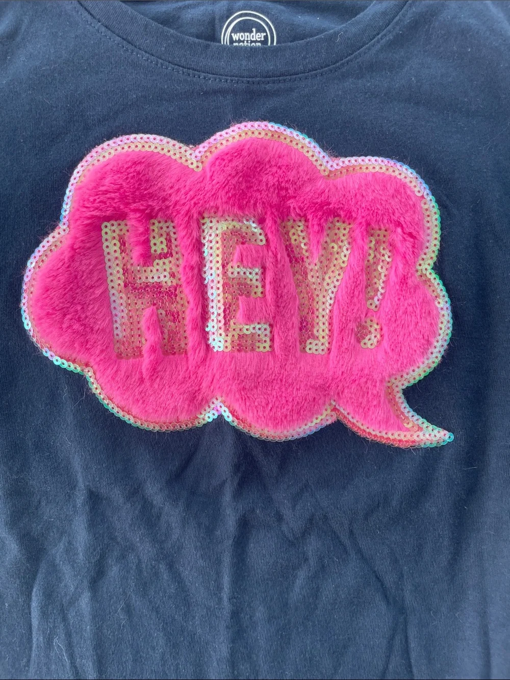 SALE! Wonder Nation Kids Navy Long-Sleeve Tee with Pink 'HEY!' Size XS 4/5